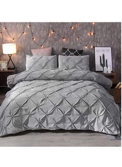 Buy Queen Comforter Set Breathable Microfiber Bedding Collection Pinch Pleat for Bed 3 Pieces Down Alternative Bedding Comforter Sets 1 Pintuck Comforter and 2 Pillow Shams Grey in UAE