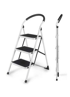 اشتري Foldable Ladder 3 Steps, Home Ladder Folding Step Stool with Wide Anti-Slip Pedal, Adults Folding Sturdy Steel Ladder for Home ,Kitchen, Garden, Office في السعودية