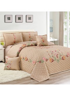 Buy Sleep night Floral Compressed 6 Pieces Comforter Set King Size 220 X 240 Cm All Season Reversible Bedding Set Geometric Quilted Stitching Design Beige in Saudi Arabia