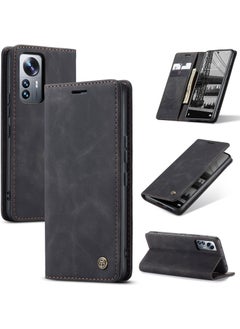 Buy CaseMe Xiaomi Mi 12 Lite Case Wallet Case Book Folding Flip Folio Case with Magnetic Kickstand Card Slots Protective Cover - Black in Egypt