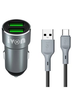 Buy IVON CC38 2.4A Dual USB Car Charger + 1m USB To USB-C / Type-C Fast Charge Data Cable Set in UAE