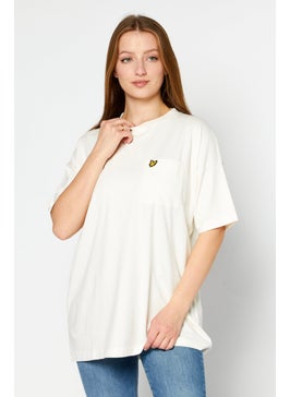 Buy Women Crew Neck Short Sleeve Embroidered Logo T-Shirt, Off White in UAE