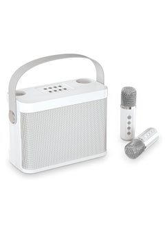 Buy Bluetooth Speaker with 2 Wireless Microphones, Singing Machine with Echo and Vocal Cut, Support TF, AUX-in, Suitable for Party, Conference, Wedding (White) in UAE