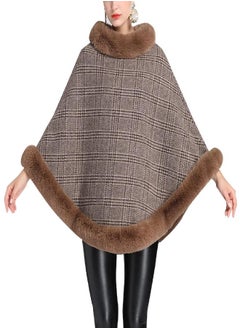 Buy Gihuo Women' s Plaid Poncho Cape Coat Luxury Faux Fur Shawl Cloak(Brown-One Size) in UAE