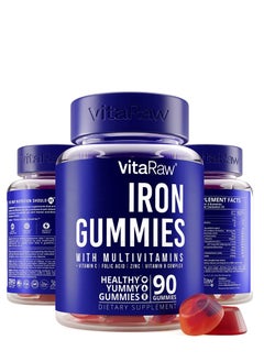 Buy Iron Supplement Gummy Vitamins for Women, Men & Kids [ Immune Support ] Iron Gummies Include Multivitamin + B complex, Vitamin C, A, Biotin & Zinc - Increases hemoglobin & helps with anemia - 90 Count in UAE