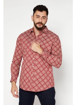 Buy Men Regular Fit All over Print Long Sleeve Casual Shirt, Red/Beige in Saudi Arabia