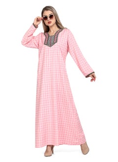 اشتري ELEGANT FRONT EMBROIDERY WITH CHECK PRINTED STYLISH ARABIC KAFTAN JALABIYA DRESS في الامارات