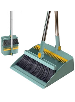 Buy Broom and Dustpan Set, Dust Pan and Broom Combo for Floor Cleaning Dustpan with Teeth for Home Kitchen Lobby Upright Standing Dustpan and Broom Set Long Handle Broom for Indoor Outdoor Green. in UAE