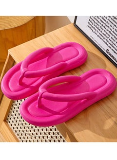 Buy Comfortable Solid Color Soft Soled Flip Flops Bathroom Indoor Outdoor Beach Non Slip Flip Flops Rose Red in Saudi Arabia