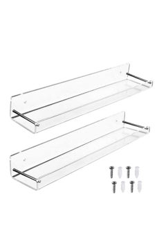 اشتري 2 Pack Acrylic Floating Shelves, 15" L x 3.25" W, Clear Bathroom Wall Shelf Bookshelves, Invisible Display for Office Bedroom Small Gap Allows Water to Escape Free Screws Drill Bit (Medium) في الامارات