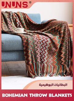 Buy Bohemian Throw Blankets,Soft Cozy Lightweight Knitted Throw Blankets With Tassels,Fall Throw Blanket For Couch Decorative Throw Blankets/Bed/Sofa/All Seasons-Red 130x230cm in Saudi Arabia