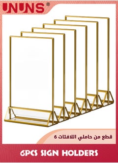 Buy 6 Pack Acrylic Sign Holders,10.2x15.2 cm (4x6 inch) Golden Clear Picture Frames Vertical Stand,Double Sided Menu Holder Display For Wedding Table Number,Restaurant Recipe,Photo in Saudi Arabia