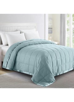 Buy Soft Lightweight Down Blanket With Satin Trim For Bed 100% Cotton Foggy Blue Full Queen Size (90"X90") in UAE