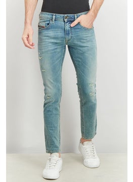 اشتري Men Skinny Fit Washed Stretchable Denim, Washed Blue في الامارات