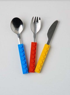 اشتري Baby Blocks 3 Piece Spoon,Fork & Knife Set 3X14.5Cm - Blue/Yellow في الامارات