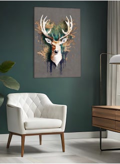 Buy Canvas Wall Art Stretched Over Wooden Frame with Deer Head Abstract Painting in Saudi Arabia