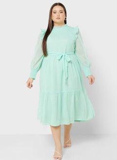 Buy Textured Detail Belted Dress in UAE