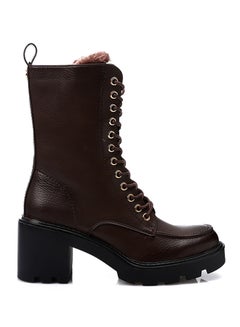Buy Block Heeled Leather Mid Calf Boots - Dark Brown in Egypt