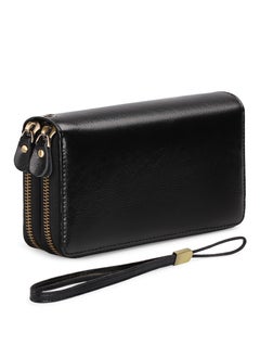 Buy Wallet for Women, RFID Blocking Leather Wristlet Clutch Purse, Zip Around Wallet with Large Capacity Credit Card Holder (Black) in Saudi Arabia