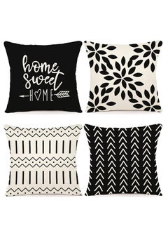 اشتري Pillow Covers Modern Sofa Throw Cover, Decorative Outdoor Linen Fabric Case for Couch Bed Car 45x45cm (Black, 18x18, Set of 4) في الامارات