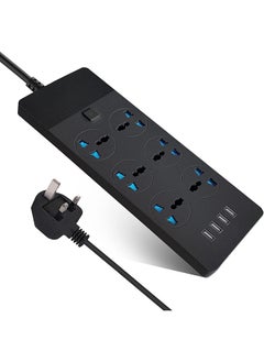 اشتري SKY-TOUCH Power Strips Extension Cord 6 Outlets, Universal Plug Adapter with 4 USB Ports Surge Protector, Charging Socket with 2M Bold Extension Cord (Black) في الامارات