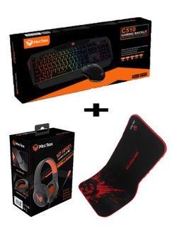 اشتري MEETION C510 Rainbow Backlit Gaming Keyboard and Mouse Set With Meetion Hp021 headphone and Meetion Extra long mousepad P100 في الامارات