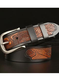 Buy Pin Buckle Eagle Engraved Leather Belt for Men in Saudi Arabia