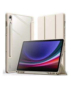 Buy Samsung Galaxy Tab S9 11 Inch with S Pen Holder Clear Transparent PC Back Shockproof Tri Fold Stand Tablet Cover Auto Wake and Sleep Beige in Saudi Arabia