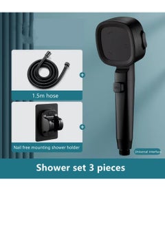 Buy 1-Set Bathroom Shower Head Set With Hose And Holder ABS Black 25x8.5 Centimeter in UAE