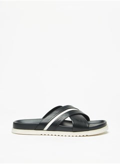 Buy Men Textured Slip-On Cross Strap Sandals in Saudi Arabia