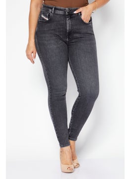 اشتري Women Regular Fit Washed Denim Jeans, Black في الامارات