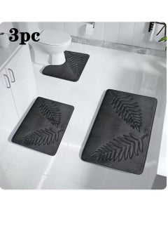 اشتري 3-Pieces European Simple Style Toilet Floor Mat Suit Coral Velvet Bathroom Carpet Set Dark Grey في الامارات