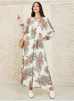 Buy Paisley Print Gathered Detail A-Line Maxi Dress in Saudi Arabia