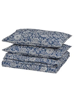 Buy Duvet Cover And 2 Pillowcases Dark Blue And White 240X220 And 50X80 Cm in Saudi Arabia