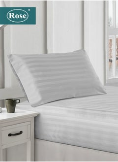 Buy Rose Luxurious Hotel Stripe Fitted Sheet with Deep Pockets and Pillow Case, Bed Sheet 2-Pieces Set, Soft & Silky Microfiber Fabric, Breathable and Cooling (Extra Twin Size 120X200+35 cm - Light Grey) in Saudi Arabia