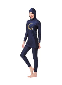 Buy Long Sleeve Hooded Neck Burkini Navy Blue in UAE