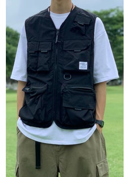 اشتري Japanese National Fashion Functional Multi-Pocket Korean Style Fashionable Shin Handsome Waistcoat Fashion Brand Fried Street Vest Vest Workwear Jacket MenBlack Black في الامارات