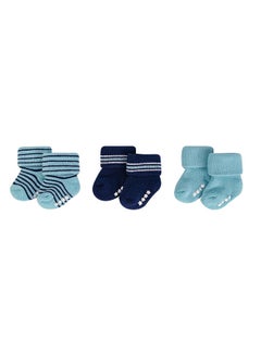 Buy Baby Terry Socks With Non-Skid 3 Piece Mint Navy Stripes in UAE