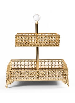 Buy Piramit Large 2 - Tier Square Platter, Gold - 25x25x30 cm in UAE