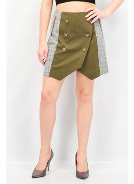 اشتري Women Button Detail Mini Skirt, Olive/Grey في الامارات