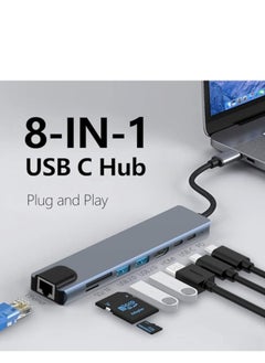 Buy USB C Hub Docking Station, 8 in 1 USB C Dongle with 4K@60Hz HDMI, RJ45 Ethernet, 100W PD, SD/TF Card Reader, 2 USB Ports, USB Type C Hub for MacBook Pro Air M1 Dell XPS Nintendo Switch in Egypt