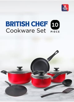 Buy 10 Piece Nonstick Cookware Set, Nonstick Coating For Cooking, Casserole With Lid, Frying Pan, Saucepan, Tawa Kitchen Tools in Saudi Arabia