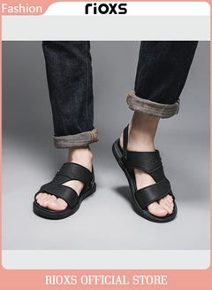 Buy Men's Casual Open Toe Faux Leather Sandals Summer Non-Slip Beach Sandal Sneakers Walking Outdoor Flat Sandals in UAE