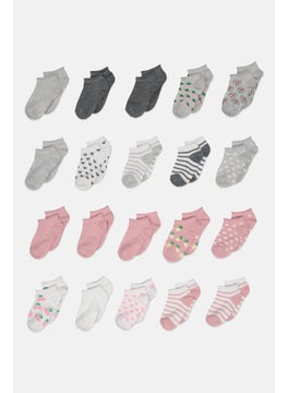 اشتري Kid Girls 20 Pairs Printed Socks, Pink Combo في الامارات