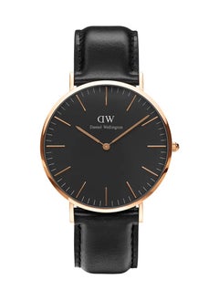 Buy Classic men's black watch with Italian black leather strap -40mm in Saudi Arabia