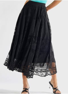 اشتري High Waist Broidered Tiered Skirt في السعودية