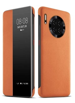 Buy Leather Smart View Window Flip Cover for Huawei Mate 30 Pro (6.53in, Orange) in UAE