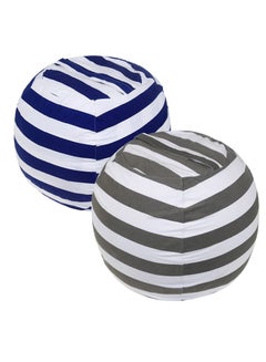 Buy Stuffed Animal Storage Beanbag Cover,2 Packs Kids Animal Storage Bean Bag Cover, 24" Bean Bag Storage, for Kids and Teenager, Grey Blue White Stripes Cotton Canvas in Saudi Arabia