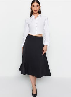 Buy Black Satin Fabric A-line Midi Woven Skirt TWOAW24ET00167 in Egypt