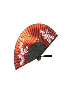 اشتري Elegant Bamboo Folding Hand Fan for Women, Vintage Chinese Japanese Silk Design, Perfect for Dance, Performance, Decoration, Weddings, Parties, and Craft Gifts في السعودية